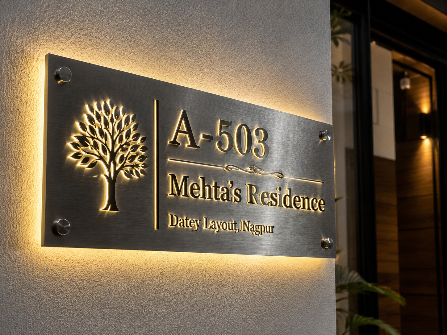 SS name plate with LED backlight
